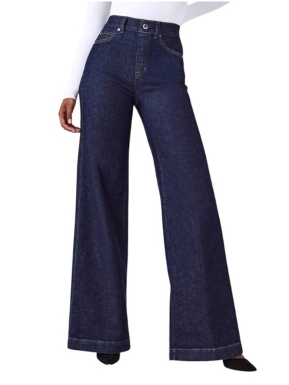 Spanx Flare Jeans Medium Dark Raw Indigo High Rise Shaping Nwot